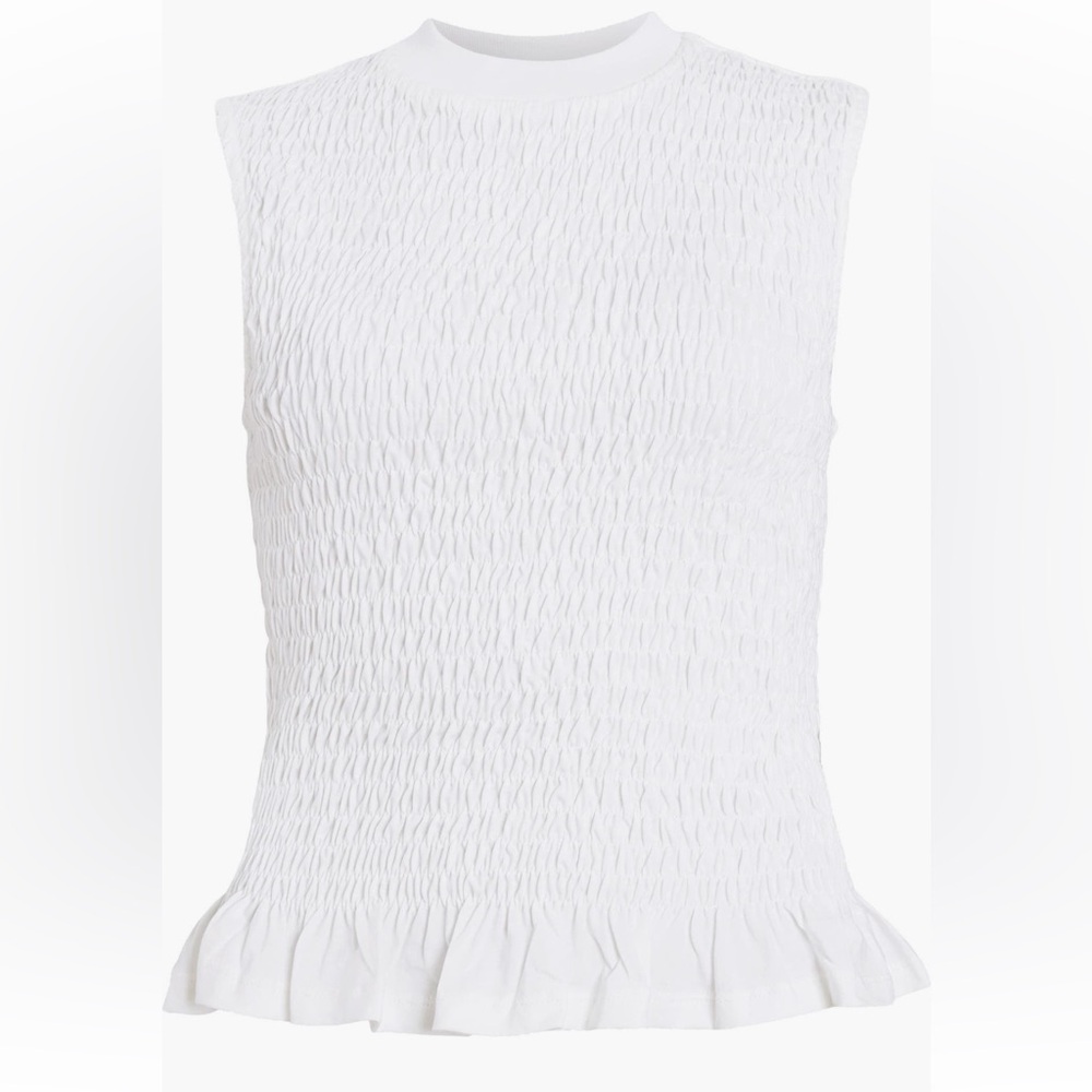 New With Tags All Saints White Smocked Ruffle Hem Top Size 10 - Picture 7 of 7